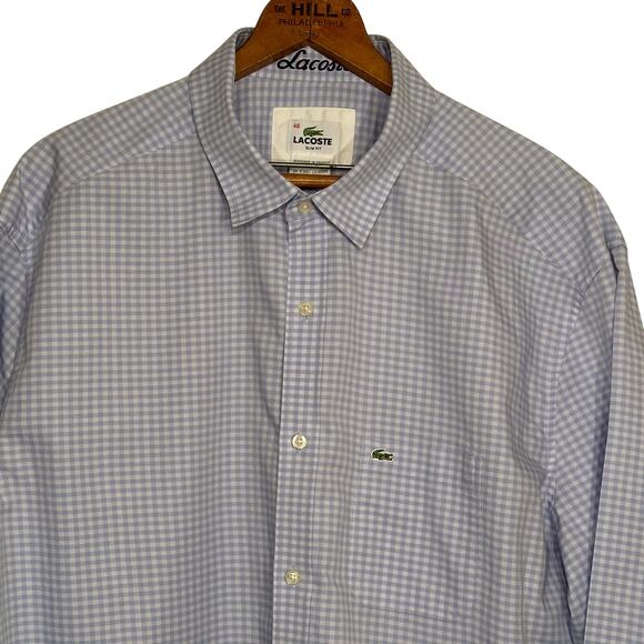 Lacoste Slim‎ Fit Men’s Gingham Button Up 46 XXL - Picture 3 of 13